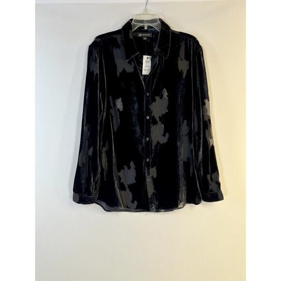 NWT INC Button Up Shirt Burnout Velvet Black Sz Large Goth Wimsigoth Dark Fairy - Picture 6 of 10